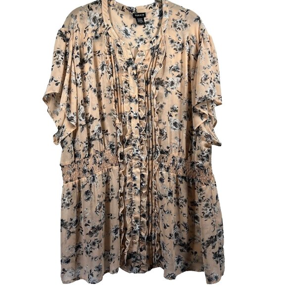 Torrid Women's Blouse Size 4X Floral Elastic Waist Flutter Short Sleeves Button - Picture 1 of 6